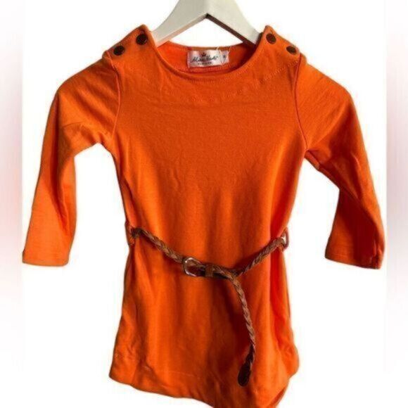 NWT Girls Long Sleeve Orange Halloween Fall Dress with Braided Belt - Size Small - Picture 1 of 6